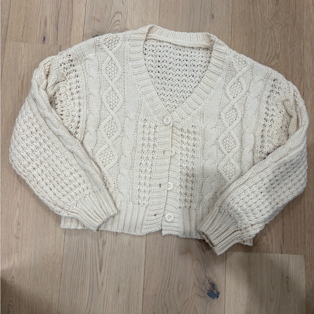 Shein Cozy Cream‎ Knit Cardigan OS check measurements